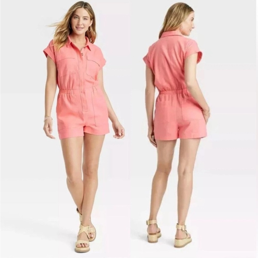 Women’s short sleeve coral pink romper